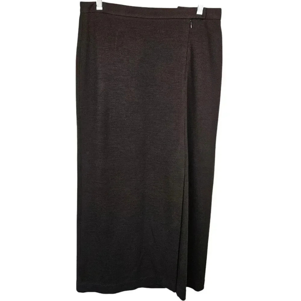 Ann Taylor Brown Midi Straight Skirt‎ Front Slit Acrylic Wool Blend Size 8